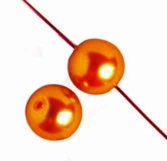 16 inch strand of 6mm Orange Round Glass Pearl Beads