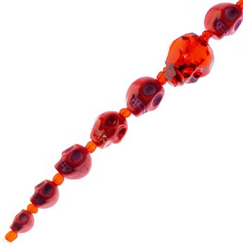 6.5 Inch Strand of Red Glass, Ceramic, and Howlite Skull Beads