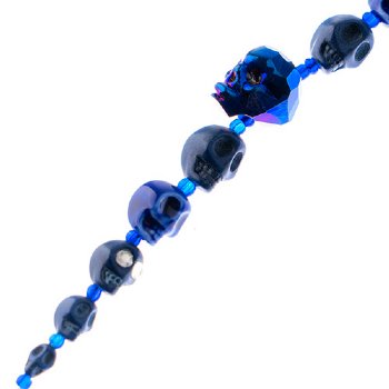 6.5 Inch Strand of Dark Blue Glass, Ceramic, and Howlite Skull Beads