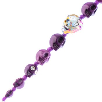 6.5 Inch Strand of Purple / Violet  Glass, Ceramic, and Howlite Skull Beads