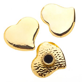 3, 24x21mm Gold Global Chic Heart Buttons