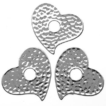 3, 33x30mm Rhodium Global Chic Hammered Heart Sliders