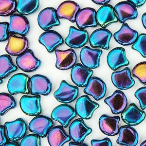 10 Grams 7.5mm Opaque Navy AB Czech Glass Ginko Leaf Beads