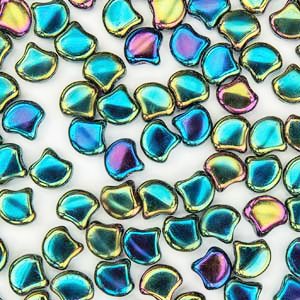 10 Grams 7.5mm Opaque Green AB Czech Glass Ginko Leaf Beads
