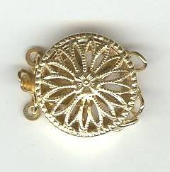 GF2231 1, 12mm Gold Filled Filigree Three Strand Round Pearl Clasp