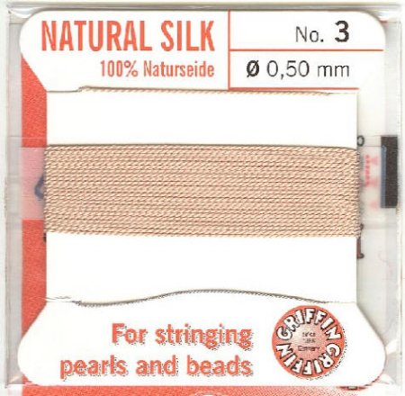 2 Meters of #3 Light Pink Griffin Silk Cord with Fixed Needle