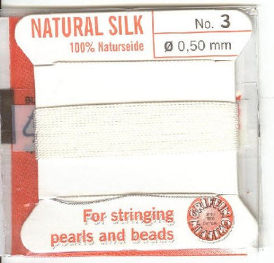 2 Meters of #3 White Griffin Silk Cord with Fixed Needle