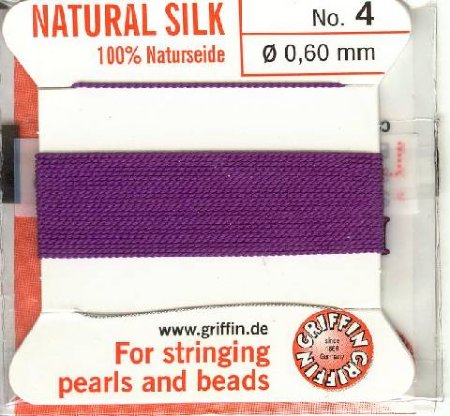 2 Meters of #4 Amethyst Griffin Silk Cord with Fixed Needle