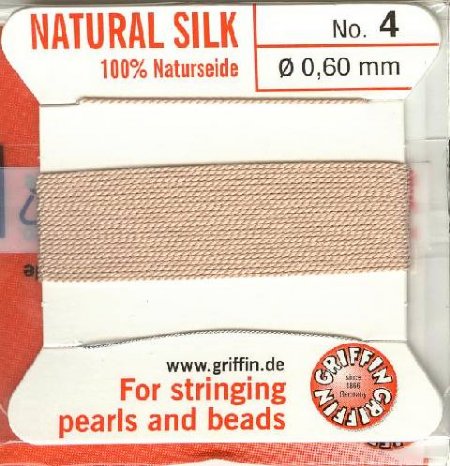 2 Meters of #4 Beige Griffin Silk Cord with Fixed Needle
