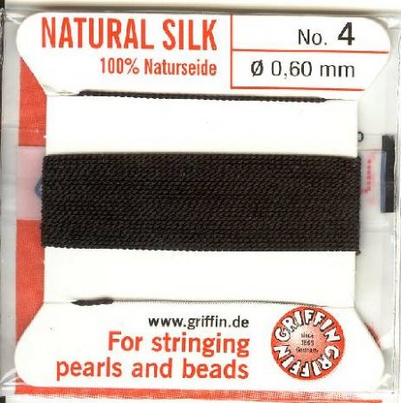 2 Meters of #4 Black Griffin Silk Cord with Fixed Needle
