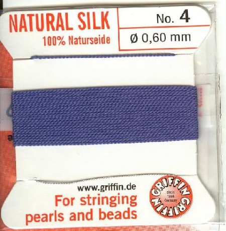2 Meters of #4 Blue Griffin Silk Cord with Fixed Needle