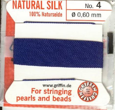 2 Meters of #4 Dark Blue Griffin Silk Cord with Fixed Needle