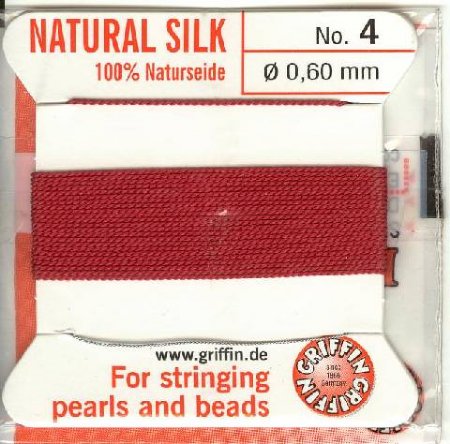 2 Meters of #4 Dark Red Griffin Silk Cord with Fixed Needle