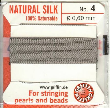 2 Meters of #4 Gray Griffin Silk Cord with Fixed Needle