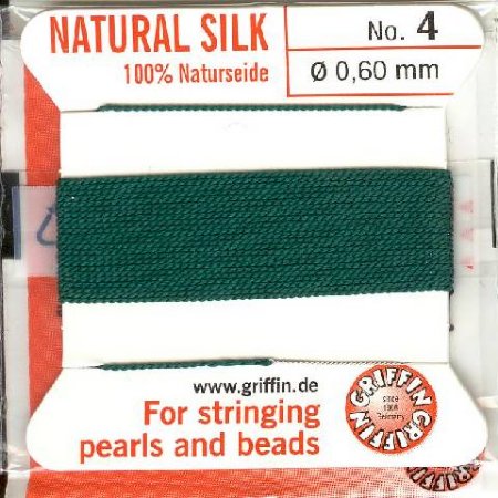 2 Meters of #4 Green Griffin Silk Cord with Fixed Needle