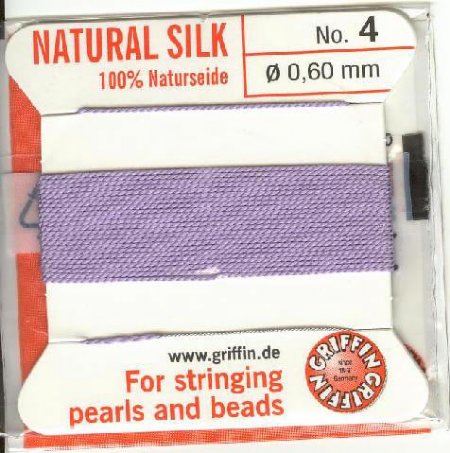 2 Meters of #4 Lilac Griffin Silk Cord with Fixed Needle
