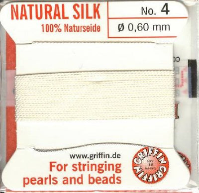 2 Meters of #4 White Griffin Silk Cord with Fixed Needle