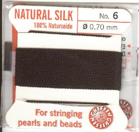 2 Meters of #6 Black Griffin Silk Cord with Fixed Needle