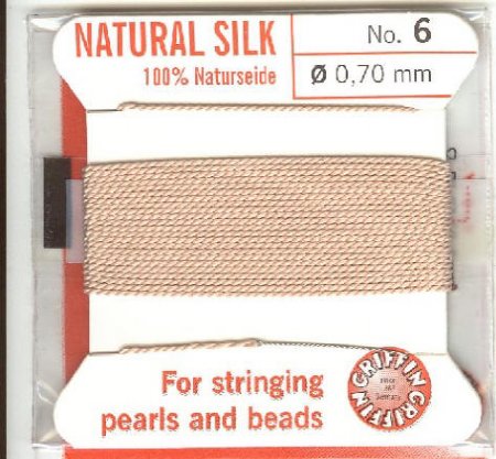 2 Meters of #6 Light Pink Griffin Silk Cord with Fixed Needle