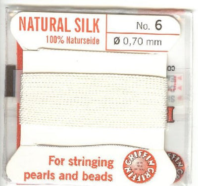 2 Meters of #6 White Griffin Silk Cord with Fixed Needle