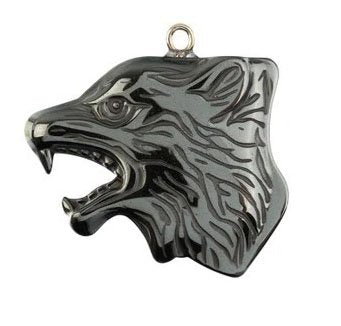 1, 30x35mm Hematite Wolf Head Pendant