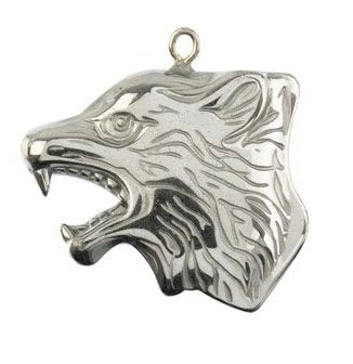 1, 30x35mm Rhodium Plated Hematite Wolf Head Pendant