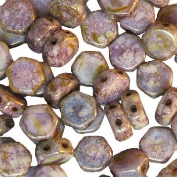 30, 6mm Chalk Lumi Brown Czech Glass Two Hole Hexx Beads