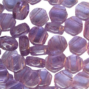 30, 6mm Transparent Lumi Amethyst Czech Glass Two Hole Hexx Beads