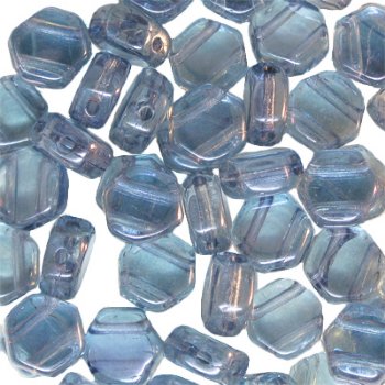 30, 6mm Transparent Lumi Blue Czech Glass Two Hole Hexx Beads