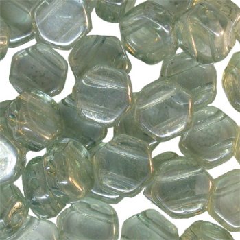 30, 6mm Transparent Lumi Mint Czech Glass Two Hole Hexx Beads