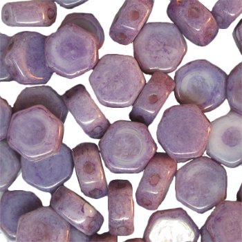 30, 6mm Purple Vega Czech Glass Two Hole Hexx Beads