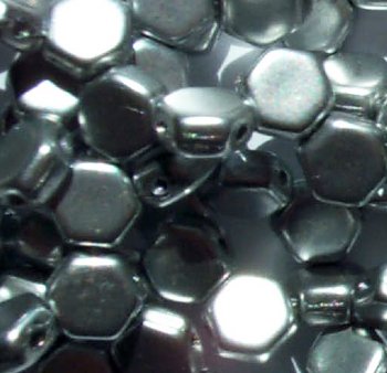 30, 6mm Crystal Bronze Aluminum Czech Glass Two Hole Honeycomb Beads