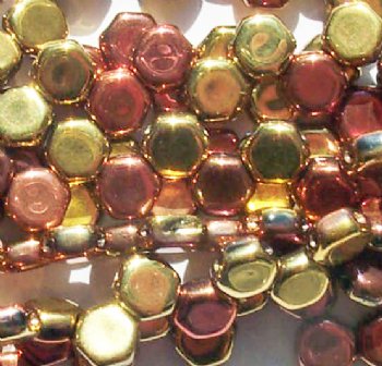 30, 6mm Jet California Gold Czech Glass Two Hole Honeycomb Beads