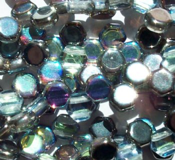 30, 6mm Crystal Graphite Rainbow Czech Glass Two Hole Honeycomb Beads