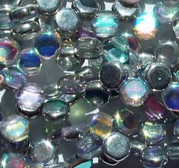 30, 6mm Crystal Silver Rainbow Czech Glass Two Hole Honeycomb Beads