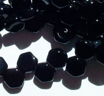 30, 6mm Jet Czech Glass Two Hole Honeycomb Beads