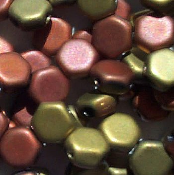 30, 6mm Jet Matte California Gold Czech Glass Two Hole Honeycomb Beads