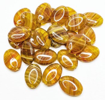 25 16x11mm Amber Marble Flat Oval Glass Beads