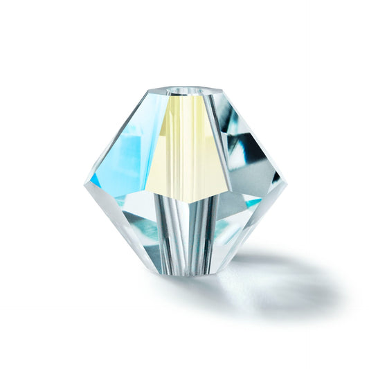 25, 6mm Silver Aquamarine AB Preciosa Rondell / Bicone Beads
