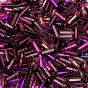 50 grams of #3 Silver Lined Pink Purple AB Mix Twisted Bugle Beads