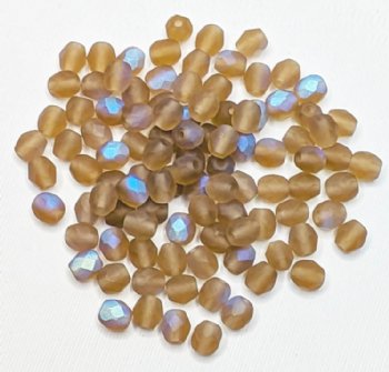 100 4mm Faceted Matte Smoke Topaz AB Firepolish Beads