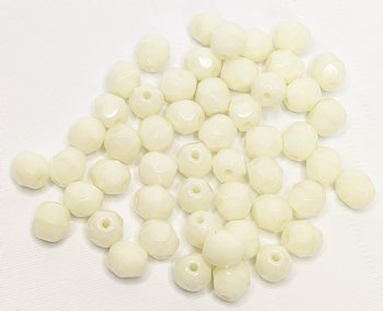 50, 6mm Faceted Opaque Ivory / Off White Firepolish Beads