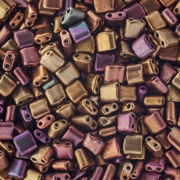 10 Grams 5x5mm Copper AB Metallic Dyed Two Hole Karo Beads