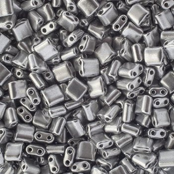 10 Grams 5x5mm Silver Metallic Dyed Two Hole Karo Beads