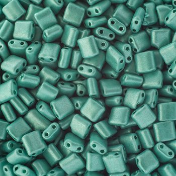 10 Grams 5x5mm Turquoise Green Chalk Metallic Dyed Two Hole Karo Beads