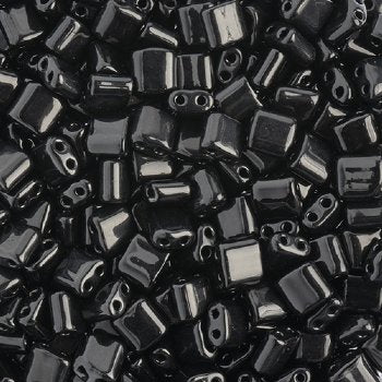 10 Grams 5x5mm Opaque Black Two Hole Karo Beads