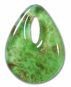 1 27x19mm Green & Gold Foil Open Teardrop Lampwork Pendant