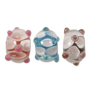Strand of 9x14 White and Pastel Swirl & Bump Chinese Lampwork Beads