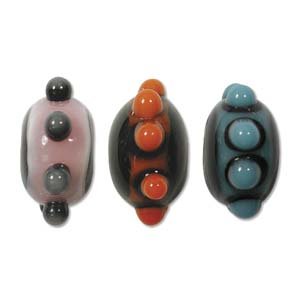 Strand of 9x14 Dotted Edged Chinese Lampwork UFO Spacer Beads