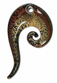 1 70x40mm Amber, Gold, and Silver Foil Swirl Drop Pendant